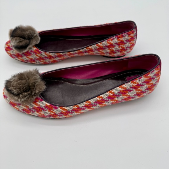 Coach Made in Italy Tweed Fur Pom Flats A2053 Vintage Size 10 - Picture 5 of 10